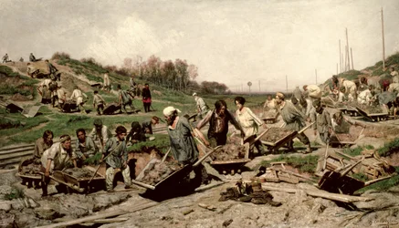 Reparando el ferrocarril, 1874